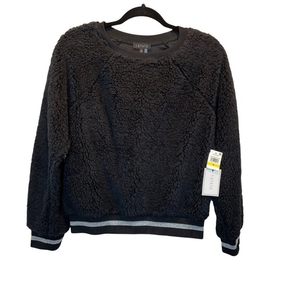 1. State Teddy long Sleeve Crewneck Pullover Rich Black and Silver Medium New - Picture 2 of 7